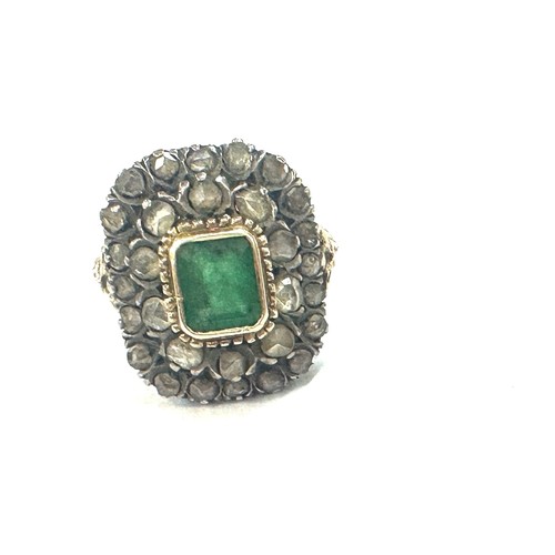 449 - Georgian/ early victorian emerald and diamond ring unmarked 14ct size p and a half 7.3 grams