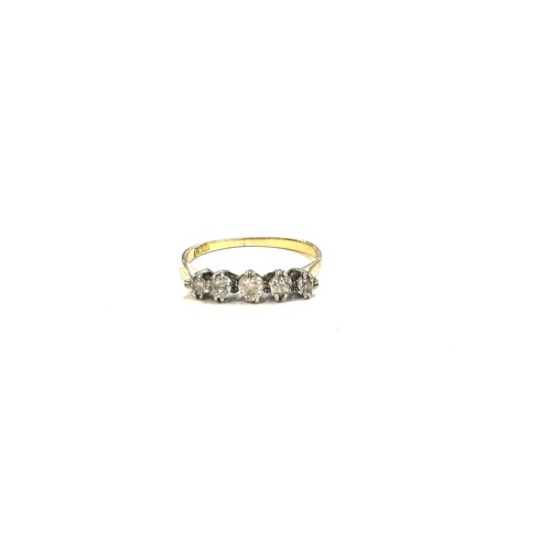 447 - 18ct gold five stone diamond ring size q and a half weight 1.9 grams