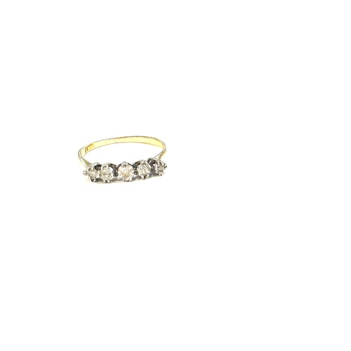 447 - 18ct gold five stone diamond ring size q and a half weight 1.9 grams