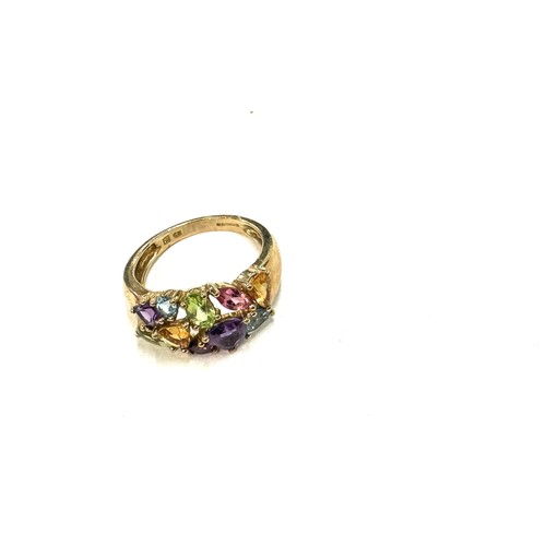 451 - 9ct gold ring with coloured stones to represent the suffragatte movement size L weight 2.99 grams