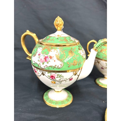 403 - Vintage Noritake teapot, sugar bowl, milk jug, cup and saucer, all in good overall condition