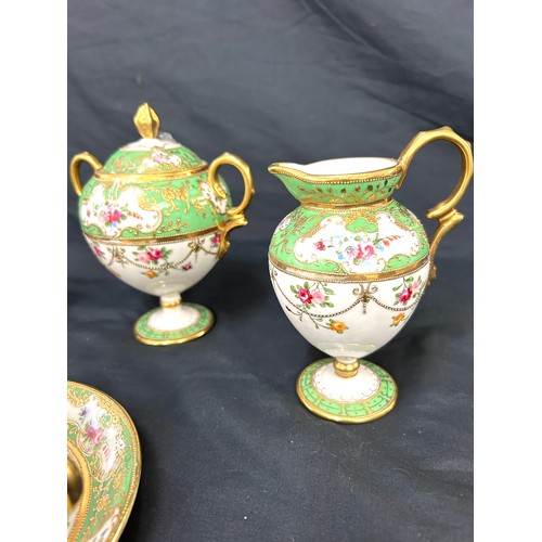 403 - Vintage Noritake teapot, sugar bowl, milk jug, cup and saucer, all in good overall condition