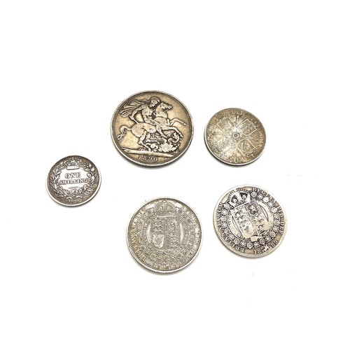 463 - Selection of antique coins includes 1890 crown, 1872 one shilling, 1889 etc total weight 72grams