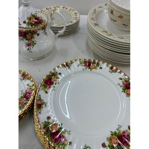 222 - Part set Royal Albert Old Country Rose to include a teapot, sugar bowl, plates etc as well as  Expre... 