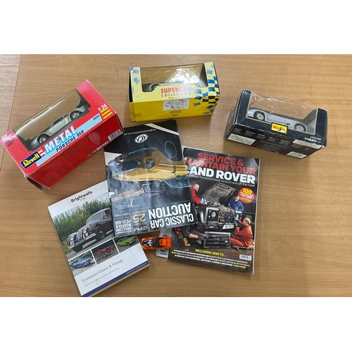 82 - Boxed Revell Porsche 959, Maisto supercar McClaren F1 road car, Jaguar XC220, together with car maga... 