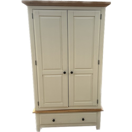 318 - Modern oak topped two door one drawer wardrobe measures approx 76.5 inches tall by 43 inches wide an... 