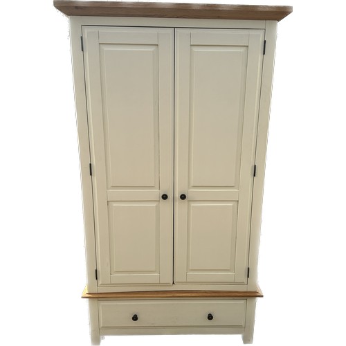 318 - Modern oak topped two door one drawer wardrobe measures approx 76.5 inches tall by 43 inches wide an... 