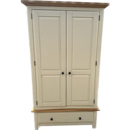 318 - Modern oak topped two door one drawer wardrobe measures approx 76.5 inches tall by 43 inches wide an... 