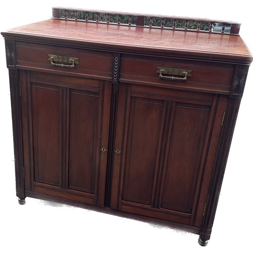 323 - Mahogany two door two drawer sideboard with gallery top measures approx 41 inches tall by 42 inches ... 