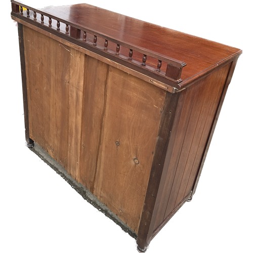 323 - Mahogany two door two drawer sideboard with gallery top measures approx 41 inches tall by 42 inches ... 