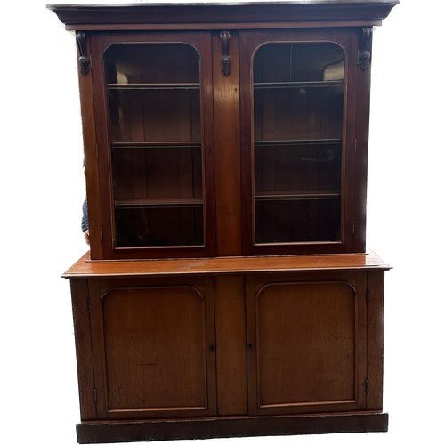 329 - Large mahogany chiffaner dresser with glazed top measures approx 82 inches tall by 61.5 wide and 18 ... 