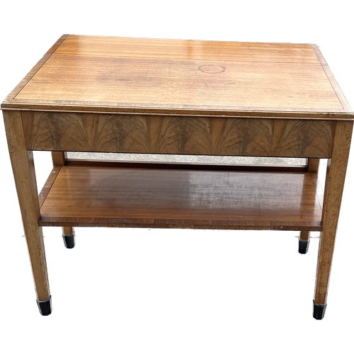 319 - Heals art deco walnut side table with a drop leaf back with one drawer measures approx with leaf dow... 