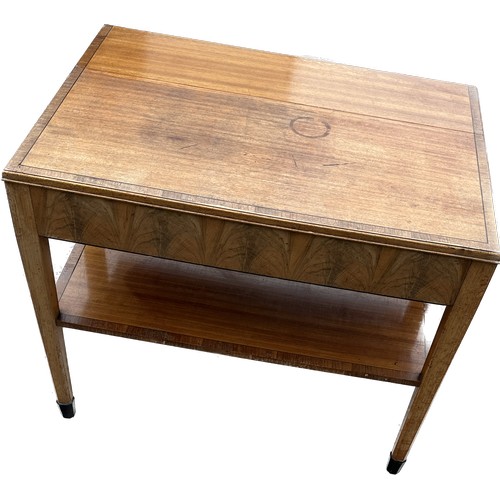 319 - Heals art deco walnut side table with a drop leaf back with one drawer measures approx with leaf dow... 