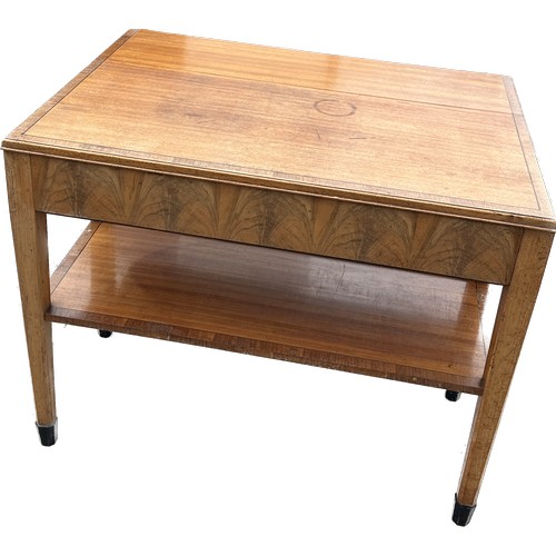 319 - Heals art deco walnut side table with a drop leaf back with one drawer measures approx with leaf dow... 