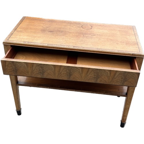 319 - Heals art deco walnut side table with a drop leaf back with one drawer measures approx with leaf dow... 