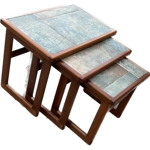 311 - Mid century teak tiled top nest of three tables