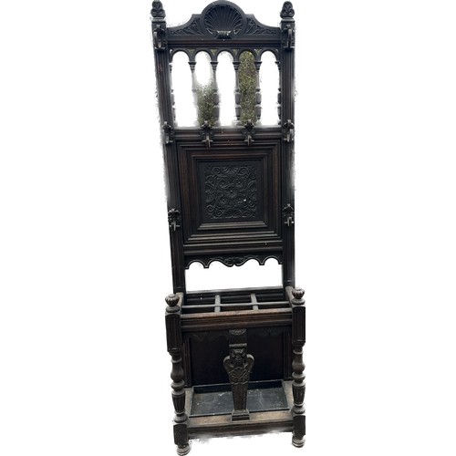 326 - Antique carved front oak hall stand overall height 78 inches tall