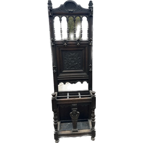 326 - Antique carved front oak hall stand overall height 78 inches tall