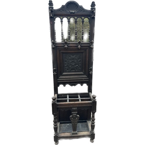 326 - Antique carved front oak hall stand overall height 78 inches tall