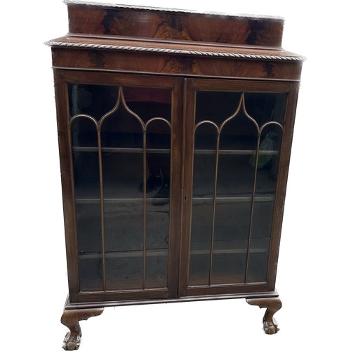 302 - Mahogany glazed glass bookcase with ball and claw feet and a pie crust top circa 1930's/40's measure... 