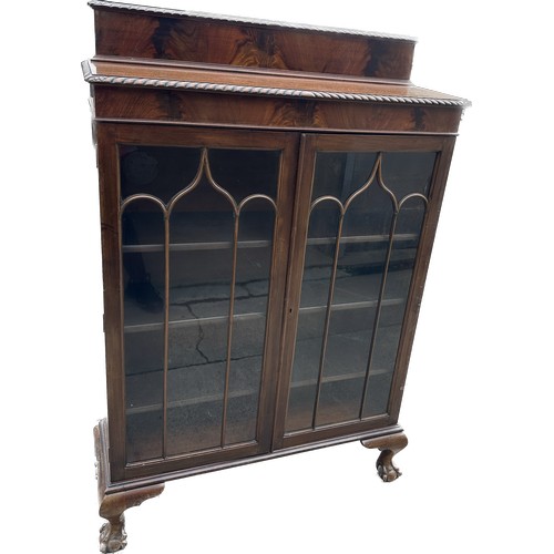 302 - Mahogany glazed glass bookcase with ball and claw feet and a pie crust top circa 1930's/40's measure... 