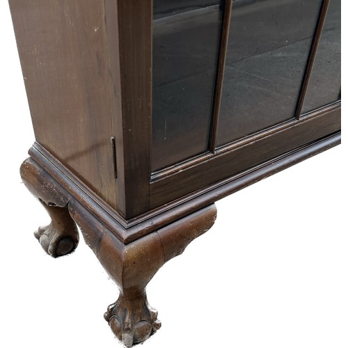 302 - Mahogany glazed glass bookcase with ball and claw feet and a pie crust top circa 1930's/40's measure... 