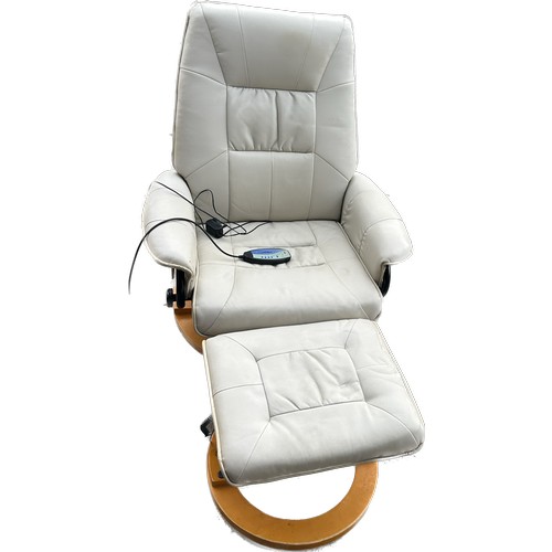 331 - Massage leather chair and foot stool and power lead in working order