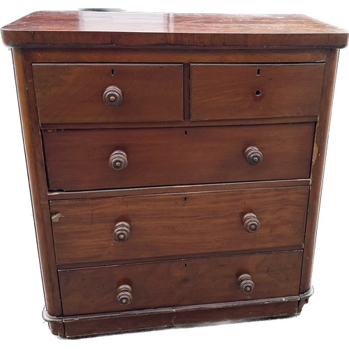 309 - Mahogany two over three chest of drawers in need of restoration measures approx 44 inches tall by 38... 