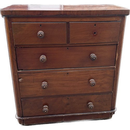 309 - Mahogany two over three chest of drawers in need of restoration measures approx 44 inches tall by 38... 