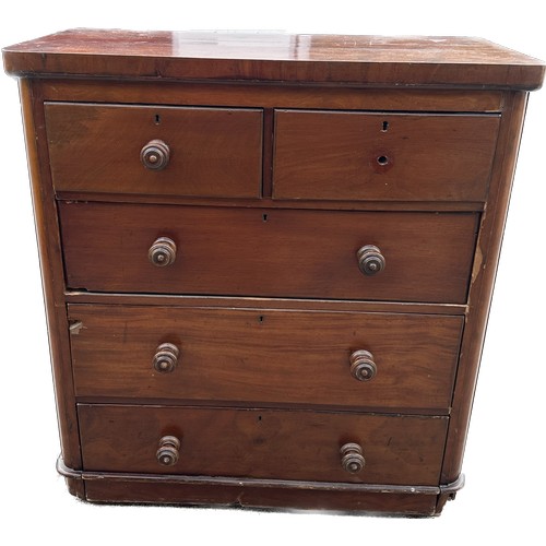 309 - Mahogany two over three chest of drawers in need of restoration measures approx 44 inches tall by 38... 