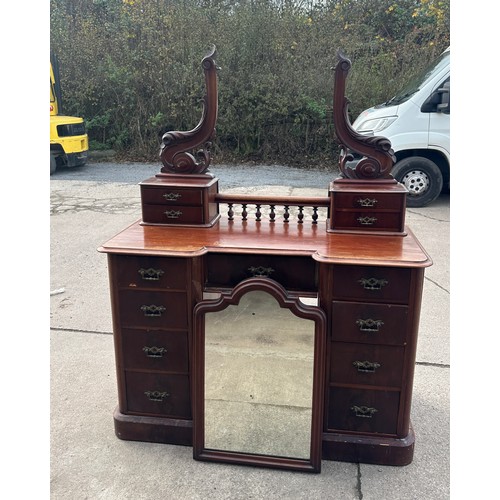 324 - 13 drawer Victorian mahogany dressing table measures approx 70 inches tall by 50 inches wide by 22 i... 