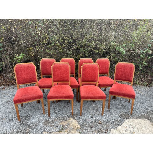 321A - Set of 8 walnut re-upholstered art deco chair