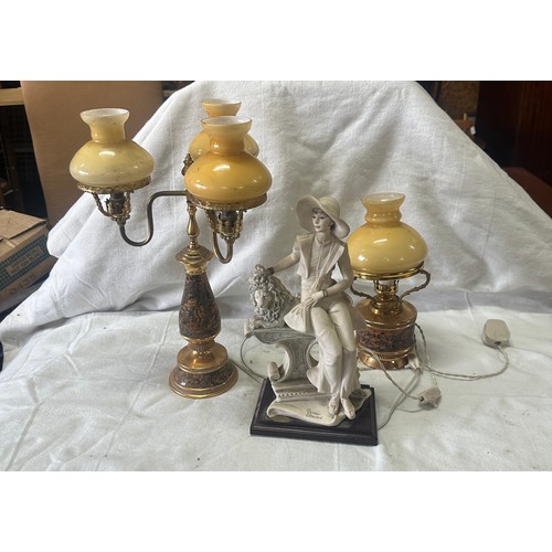 63 - Two vintage lamps untested and a signed NAO ornament