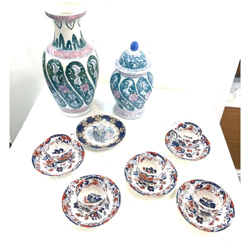 81 - Selection of oriental pottery includes vase, lidded jar etc