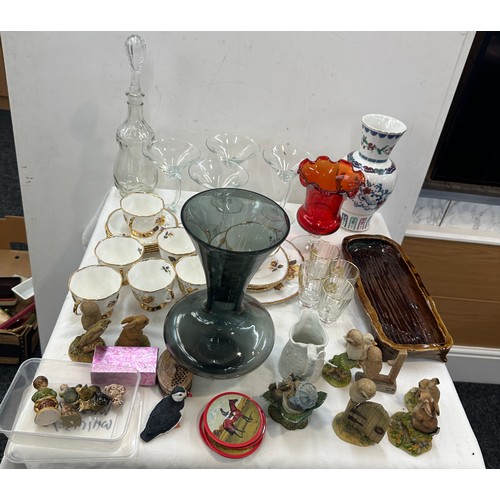 260 - Selection of miscellaneous includes part tea set, glassware, whimseys, decanter, books etc