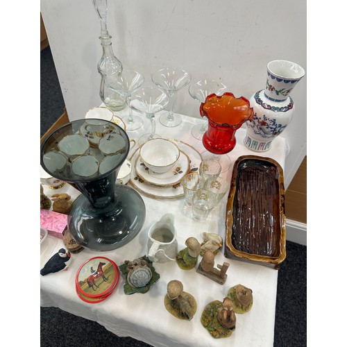 260 - Selection of miscellaneous includes part tea set, glassware, whimseys, decanter, books etc