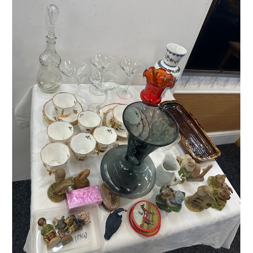 260 - Selection of miscellaneous includes part tea set, glassware, whimseys, decanter, books etc