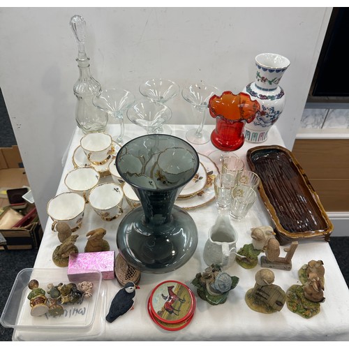 260 - Selection of miscellaneous includes part tea set, glassware, whimseys, decanter, books etc