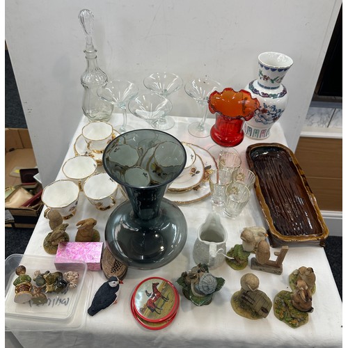 260 - Selection of miscellaneous includes part tea set, glassware, whimseys, decanter, books etc