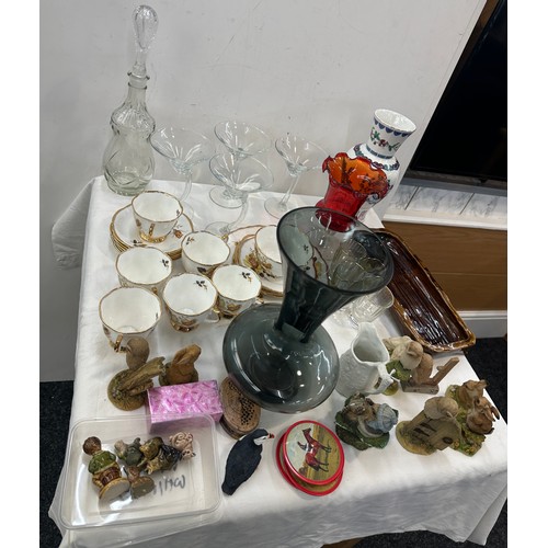 260 - Selection of miscellaneous includes part tea set, glassware, whimseys, decanter, books etc