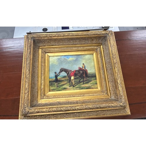 30 - Gilt framed oil on boards depicting horse measures approximately 17 inches by 18 inches