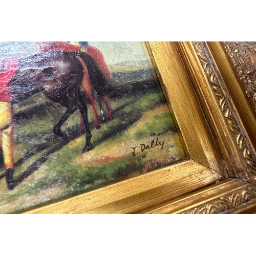 30 - Gilt framed oil on boards depicting horse measures approximately 17 inches by 18 inches