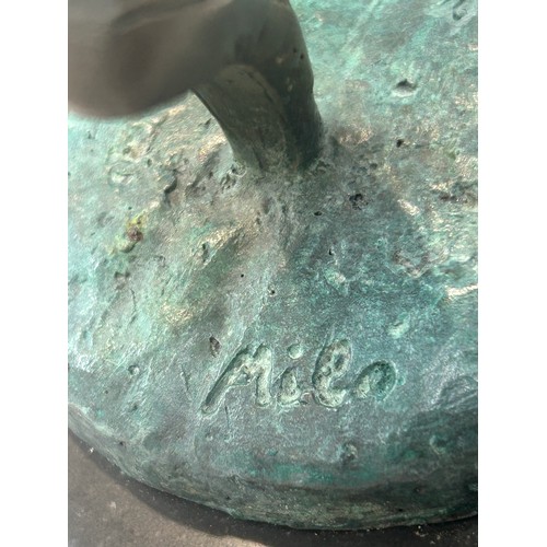 277 - A large bronze sculpture of a ballerina with verdigris colouring, signed Milo, marble base, overall ... 