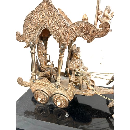 4 - Oriental metal horse and carriage on plinth, approximate measurements: height 16 inches, length 18 i... 