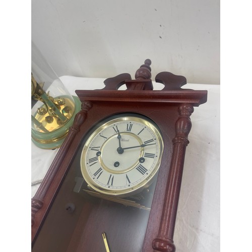 22 - 3 key hole wall hanging clock and a hand painted dome carriage clock