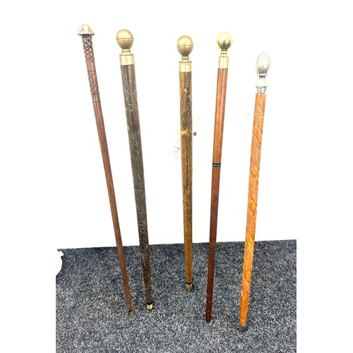 114 - Selection of vintage wooden walking sticks with brass ball tops  (5 in total)