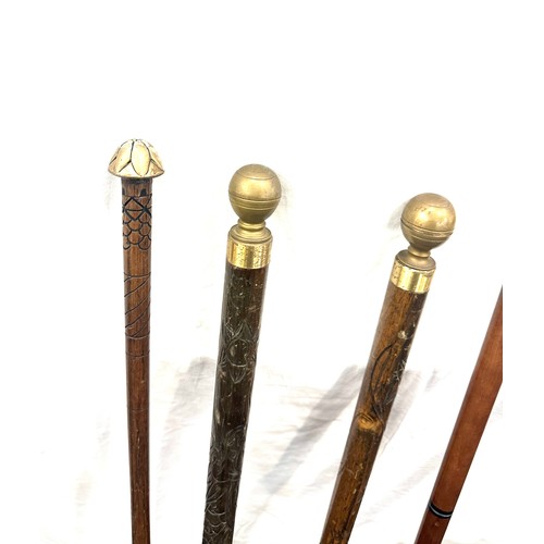 114 - Selection of vintage wooden walking sticks with brass ball tops  (5 in total)