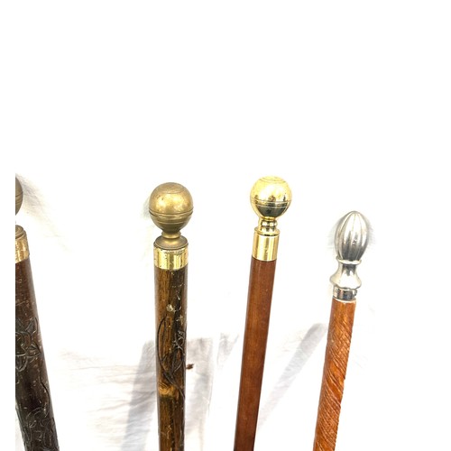 114 - Selection of vintage wooden walking sticks with brass ball tops  (5 in total)