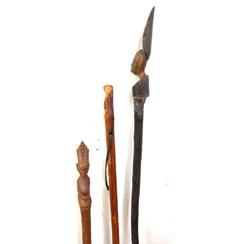 117 - Selection of 3 carved African tribal walking sticks