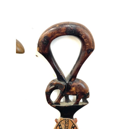 131 - Selection of 3 carved African tribal walking sticks includes Makonde hand crafted etc